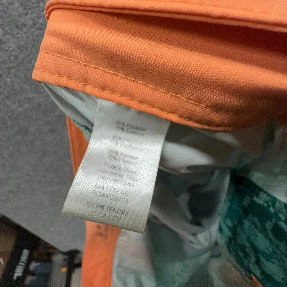 RVCA Board Shorts Mens 33 Green Orange Abstract Print Surf Swim Trunks Summer